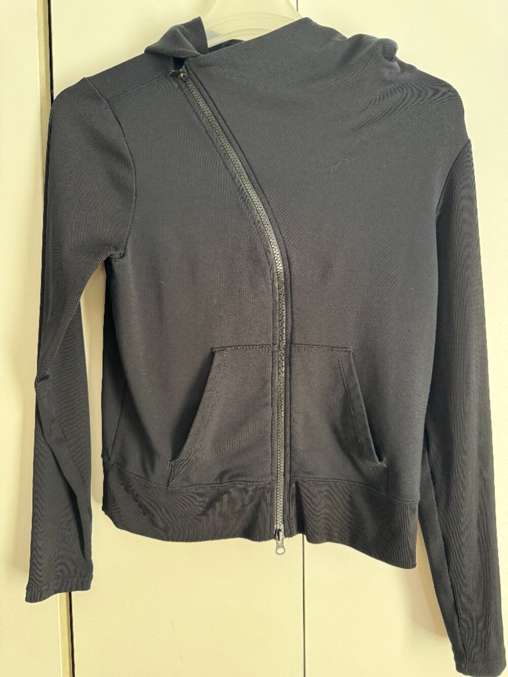 Athleta Asym Zipper Hoodie Black Women's Athletic Jacket Medium